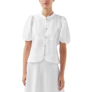 Bird & Knoll Violetta Puff Sleeve Cotton Top White XXS NWT